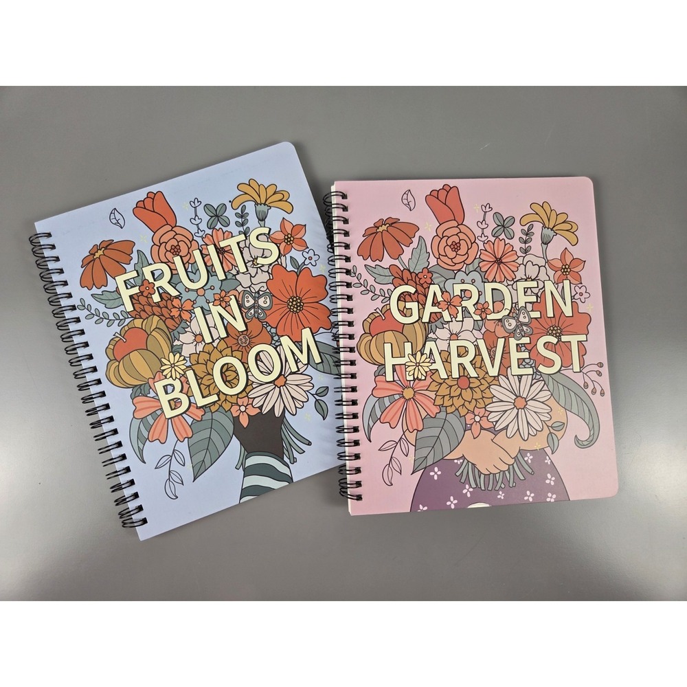 Adult Coloring Books Set Of 2 Fruits In Bloom & Garden Harvest Spiral